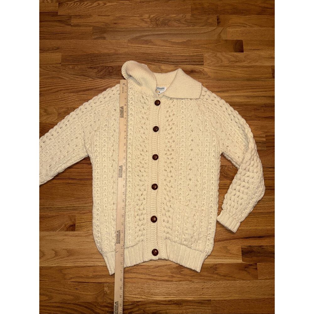 VTG Homes of Donegal 100% Irish Cable Knit Wool Cardigan Sweater Cream Med/Lg - Picture 2 of 9
